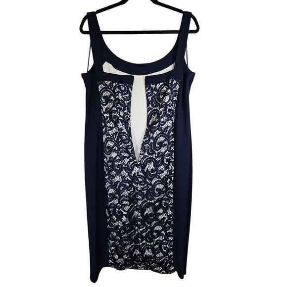 Navy Blue Sleeveless R&M Richards Sequined Lace Bodycon Midi Dress Size 14 - Picture 3 of 8
